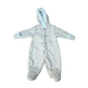 First Impressions Baby Bear Beige Onesie Hooded Footed Coat 3/6 Months